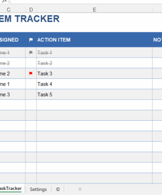 اکسل آماده action tracker