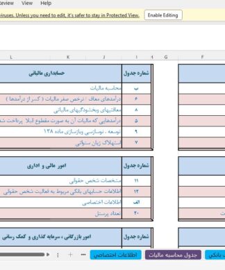 فایل کامل اظهارنامه نویسی در اکسل برای کاربران حسابداری در 20 شیت