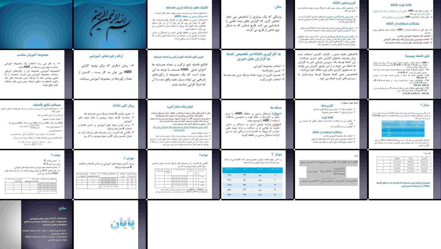 دانلود پاورپوینت تکنیک‌های نزدیک‌ترین همسایه و استدلال مبتنی بر حافظه (MBR) در داده‌کاوی