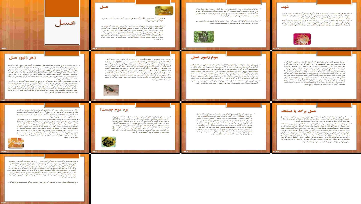 دانلود پاورپوینت فرآورده‌های زنبور عسل عسل، شهد، زهر، موم و بره موم