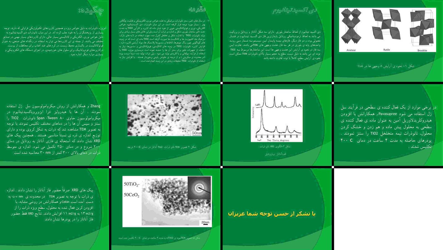 دانلود پروژه بررسی سنتز و کاربردهای نانوذرات دی‌اکسید تیتانیوم (TiO2)