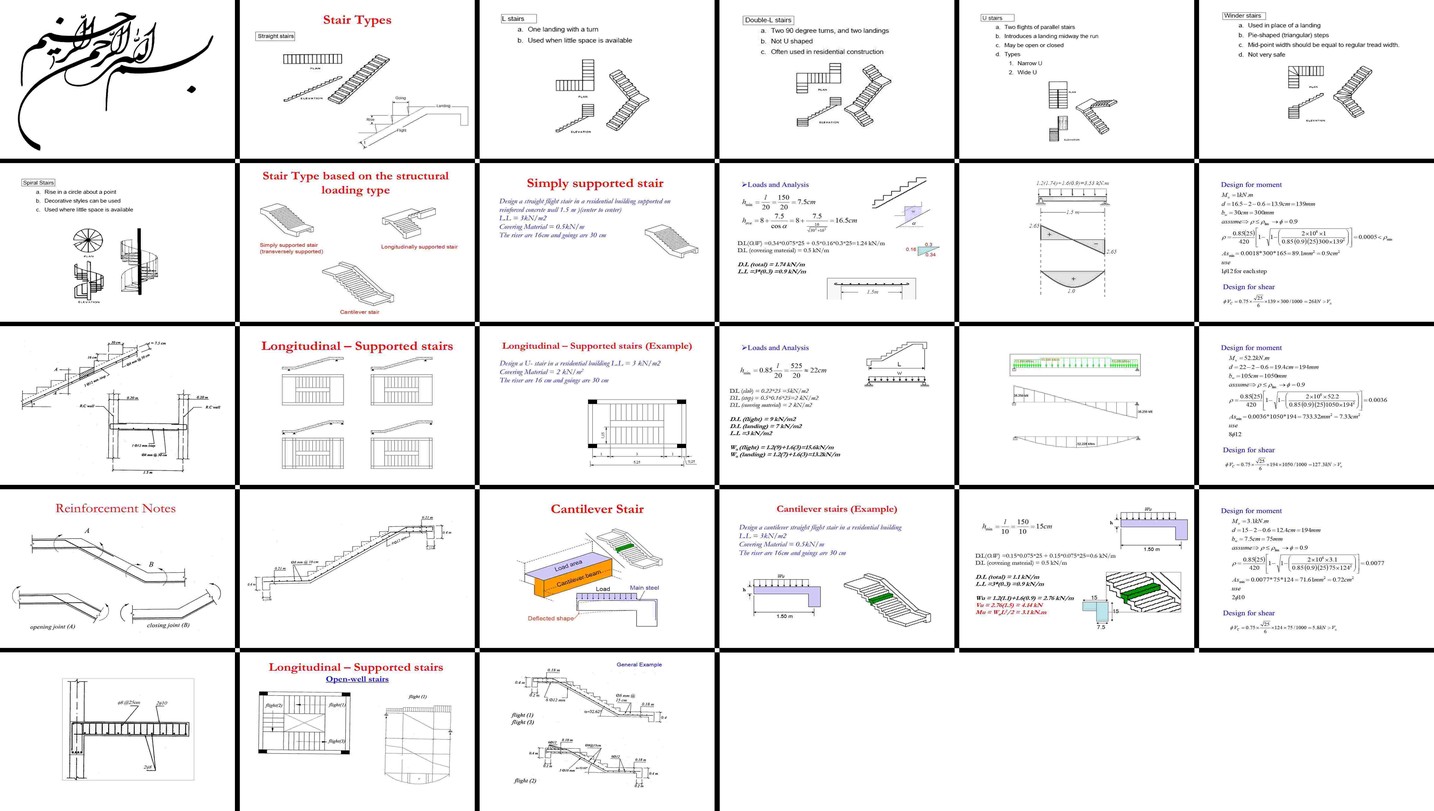 دانلود پروژه طراحی و تحلیل انواع پله بررسی پله‌های مستقیم طره‌ای و با تکیه‌گاه