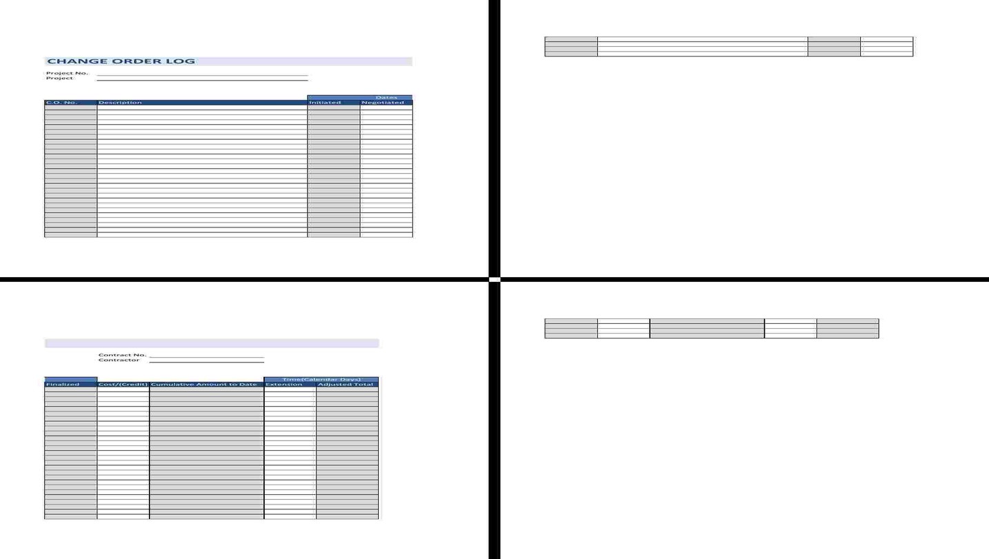 فایل اکسل مدیریت و ثبت تغییرات قراردادهای پروژه (Change Order Log)